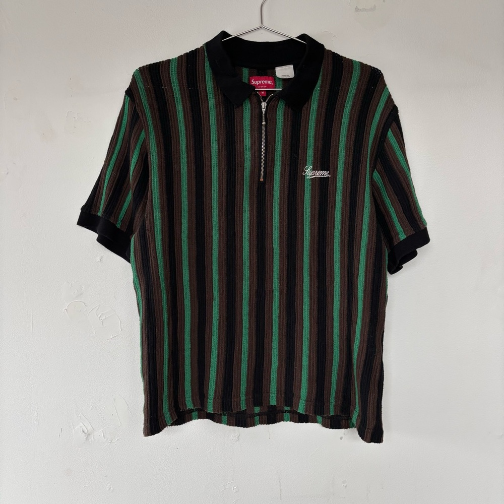 Supreme SS22 Jacquard Open Knit Striped Zip Polo